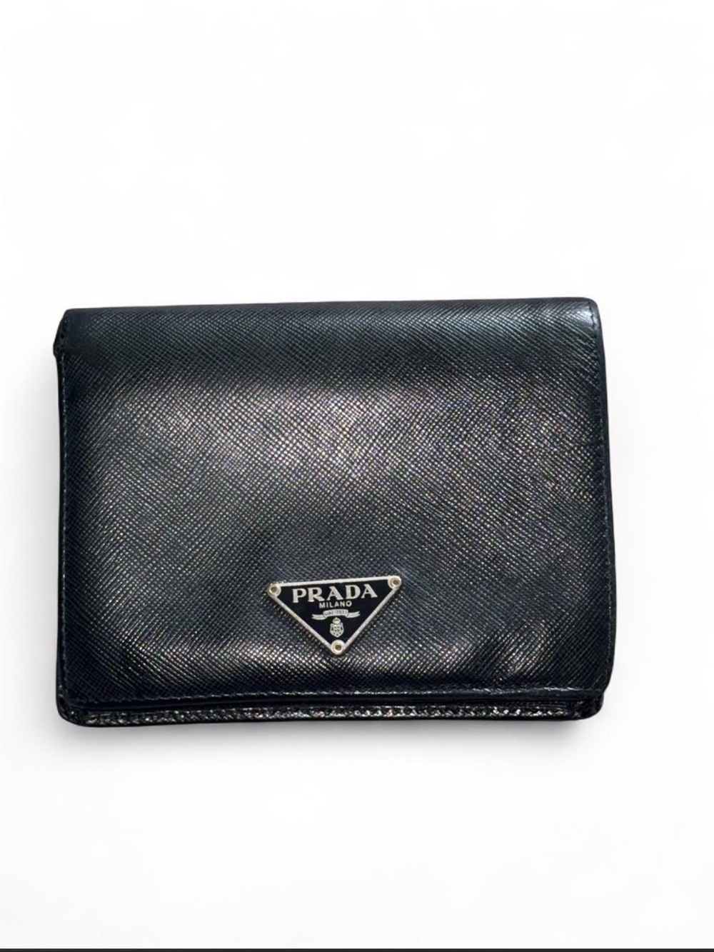 Prada Black Saffiano Leather Bifold Wallet with Silver Hardware